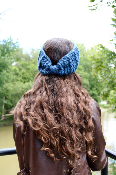 Denim blue knotted bow winter headband