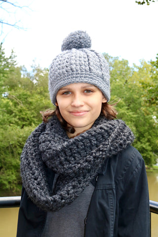 Slate gray pom beanie winter hat