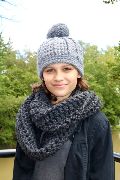 Charcoal gray infinity cowl winter scarf