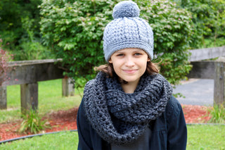 Slate gray pom beanie winter hat