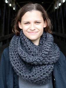 Charcoal gray infinity cowl winter scarf by Two Seaside Babes