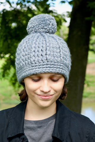 Slate gray pom beanie winter hat