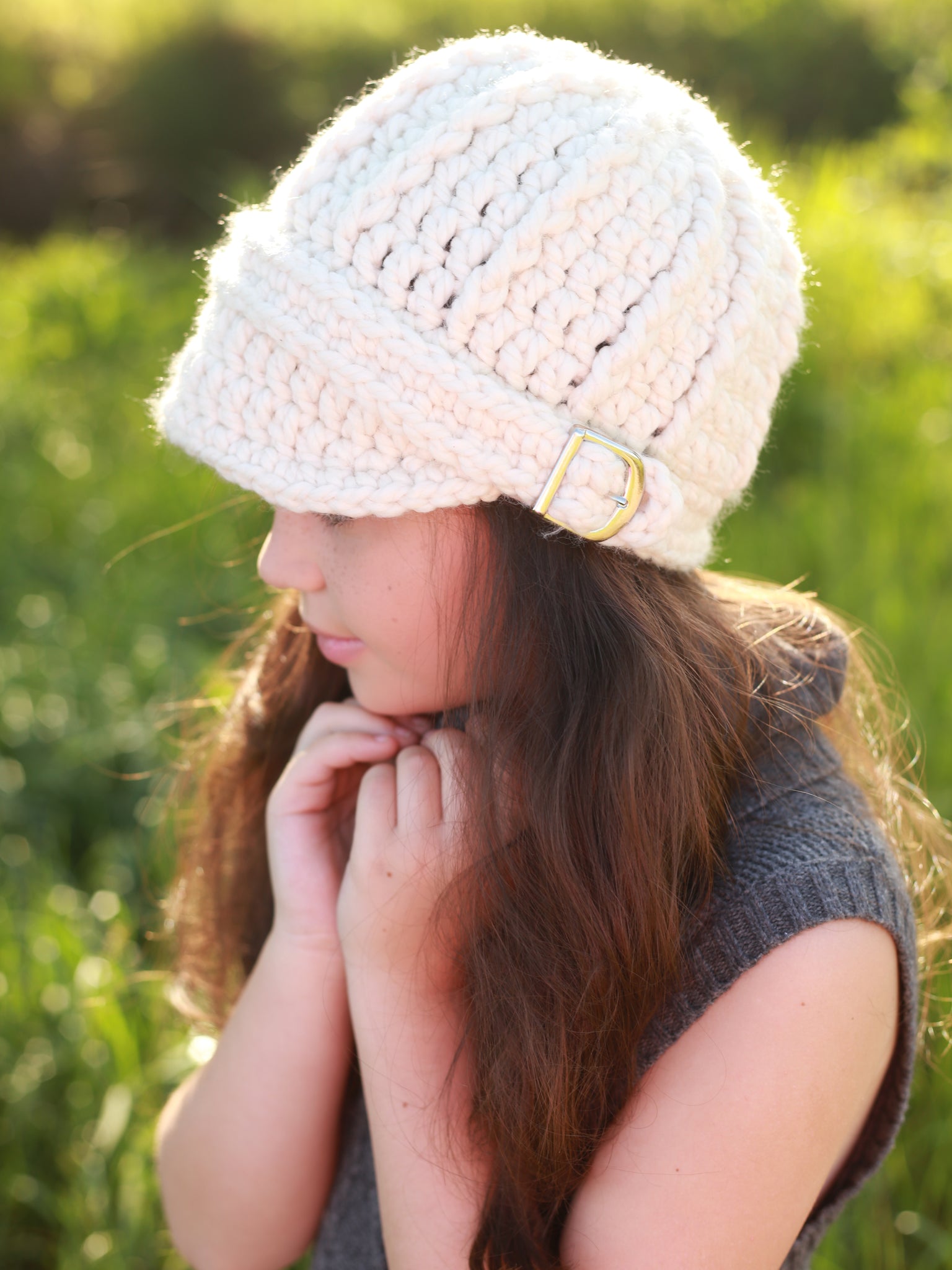 4T to Preteen Kids Cream Buckle Beanie by Two Seaside Babes