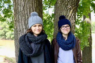 Navy blue pom beanie winter hat