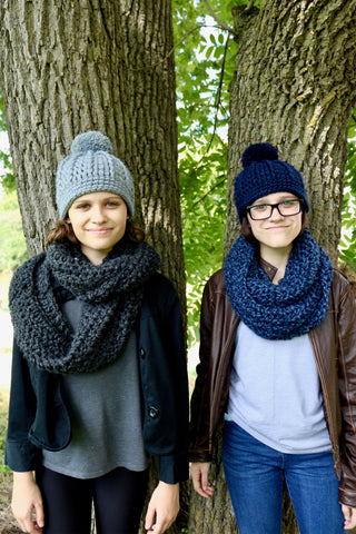 Charcoal gray infinity cowl winter scarf