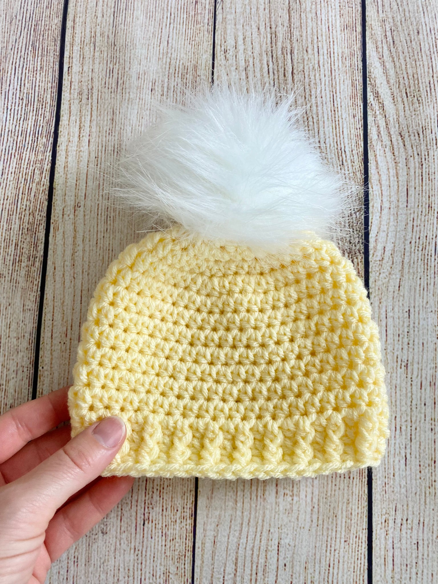 Buttercup faux fur pom pom hat by Two Seaside Babes