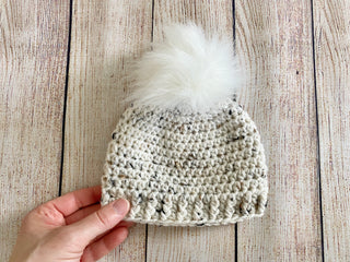 Oatmeal faux fur pom pom hat