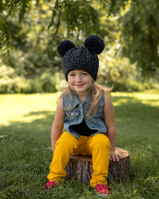 Charcoal sparkle double pom beanie winter hat