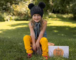 Charcoal sparkle double pom beanie winter hat