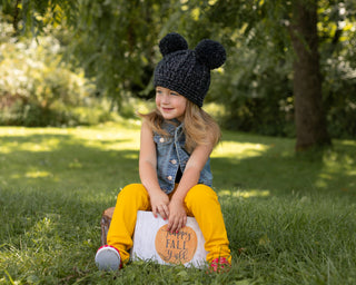 Charcoal sparkle double pom beanie winter hat