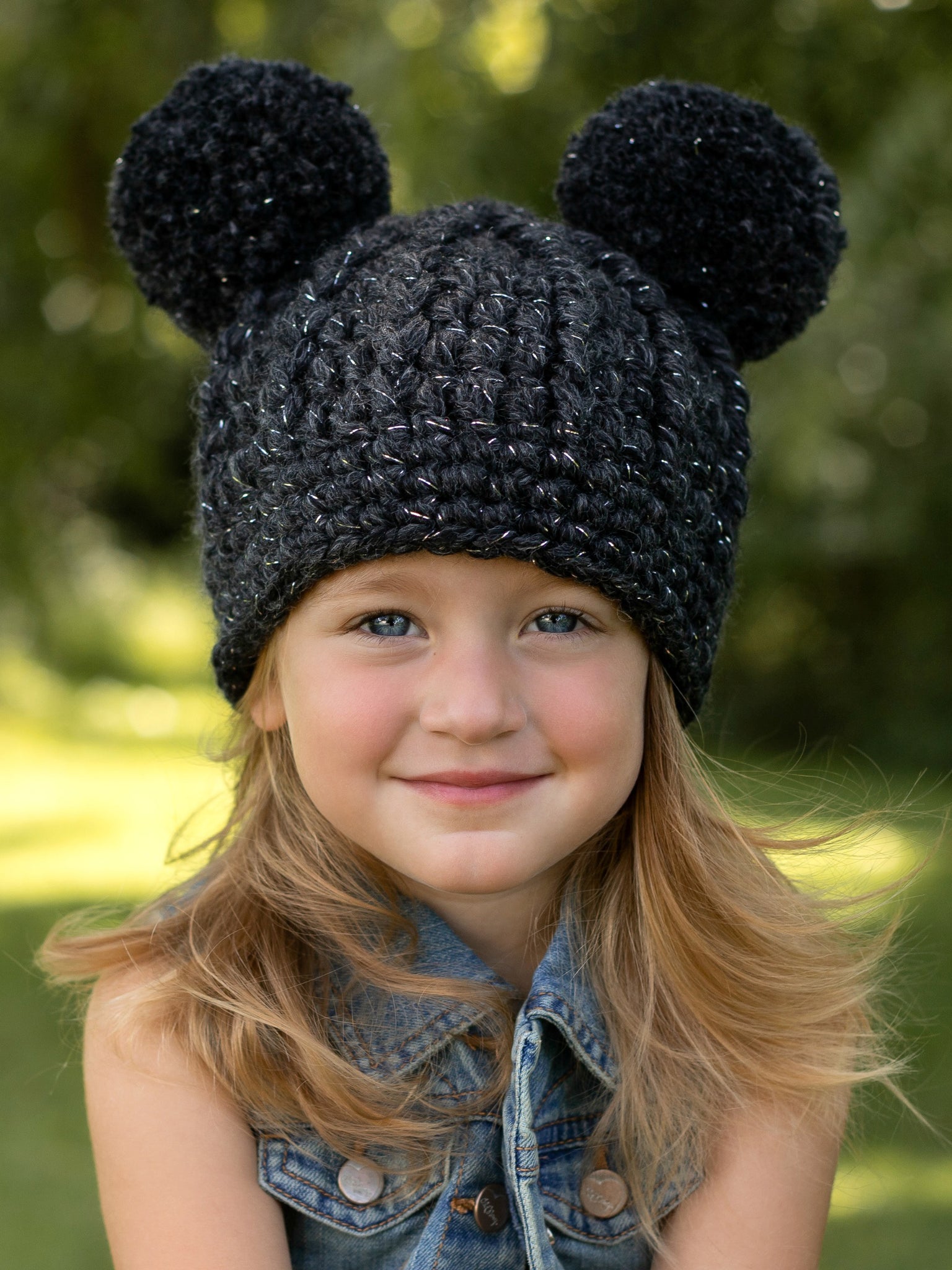 Charcoal sparkle double pom beanie winter hat by Two Seaside Babes