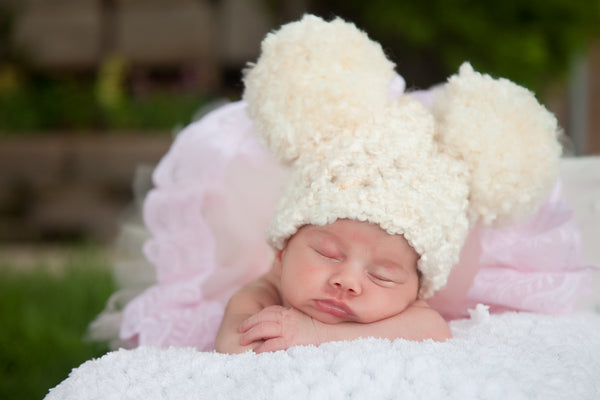 Newborn Ivory Cream Pom Pom Hat