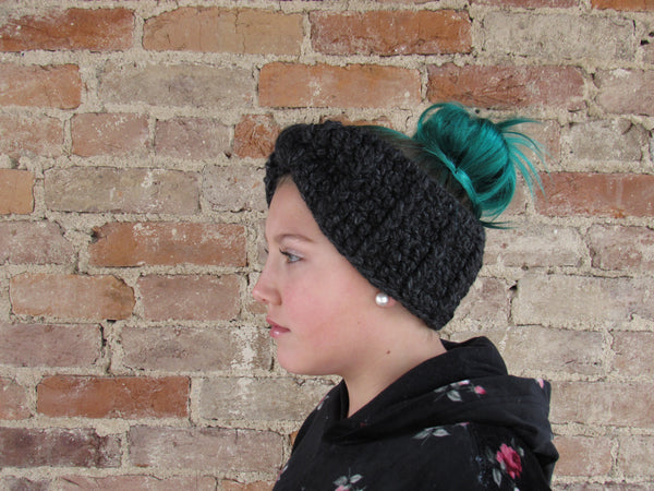 Charcoal gray knotted bow winter headband