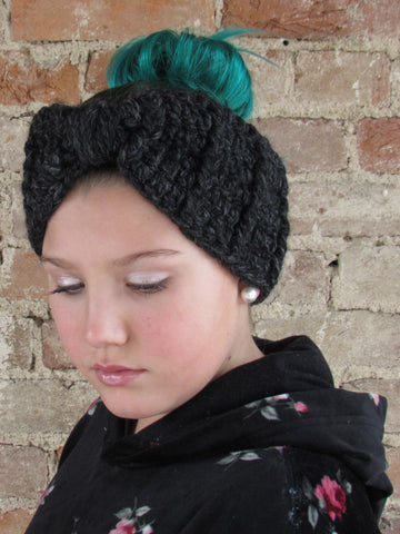 Charcoal gray knotted bow winter headband by Two Seaside Babes