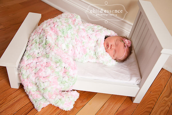 33" x 33" Pink, Mint Green, & White | soft crochet baby blanket, wrap | for newborns, babies, toddlers | lovey, crib sizes