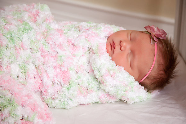 33" x 33" Pink, Mint Green, & White | soft crochet baby blanket, wrap | for newborns, babies, toddlers | lovey, crib sizes
