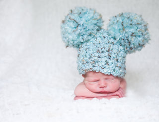 Newborn Sea Blue & Brown Pom Pom Hat