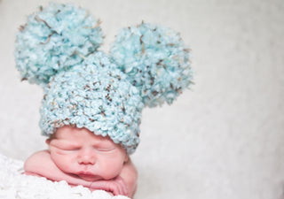 Newborn Sea Blue & Brown Pom Pom Hat