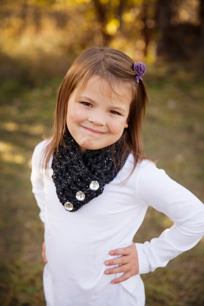 4T to Preteen Kids Charcoal Sparkle Button Scarf