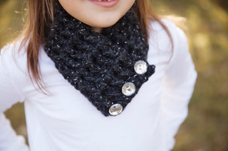 4T to Preteen Kids Charcoal Sparkle Button Scarf