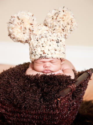 Newborn Month Sand & Brown Pom Pom Hat