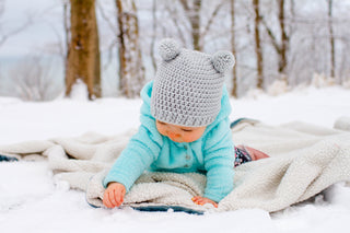 Pale gray mini pom pom hat