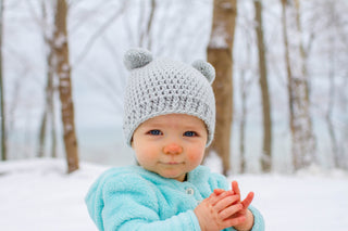 Pale gray mini pom pom hat