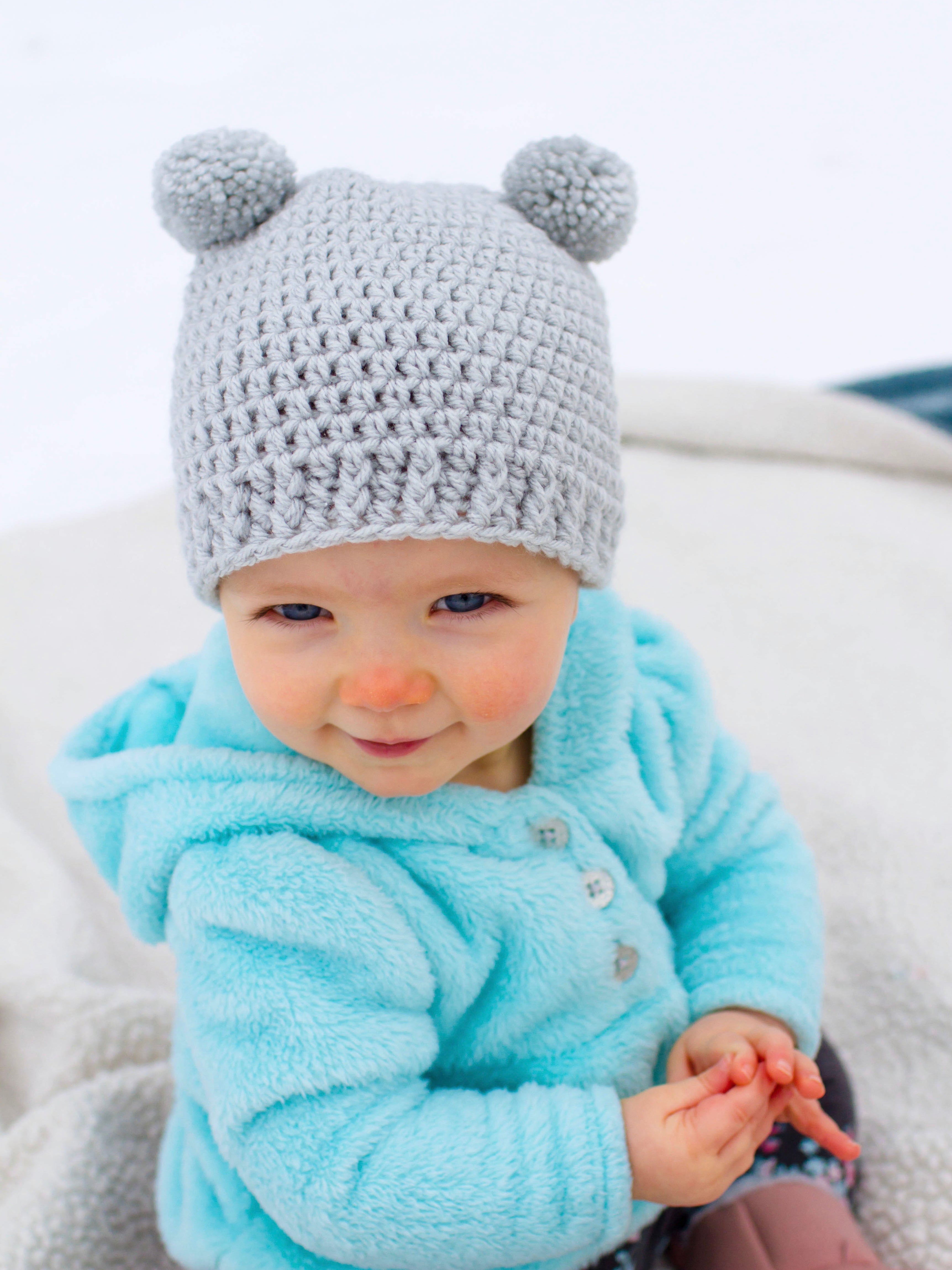 Light gray mini pom hat newborn, baby, toddler, child, women's