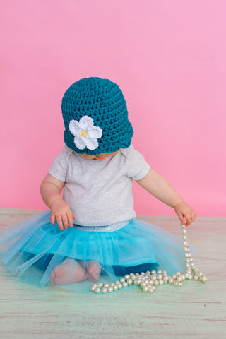 Teal flapper beanie hat | 34 flower colors available