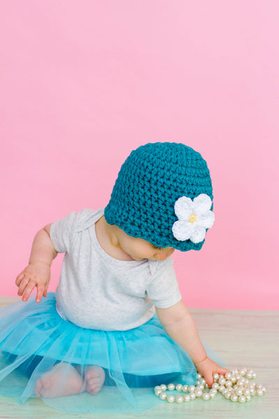 Teal flapper beanie hat | 34 flower colors available
