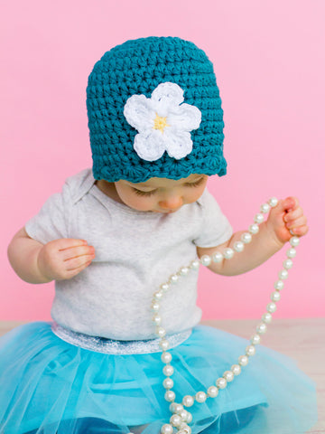 Teal flapper beanie hat | 34 flower colors available by Two Seaside Babes