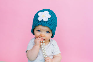 Teal flapper beanie hat | 34 flower colors available