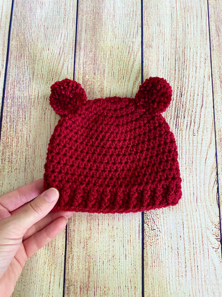 Red wine mini pom pom hat by Two Seaside Babes