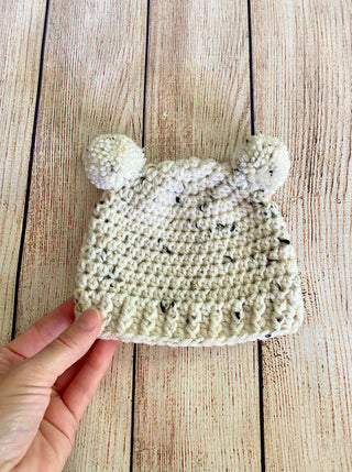 Oatmeal mini pom pom hat by Two Seaside Babes