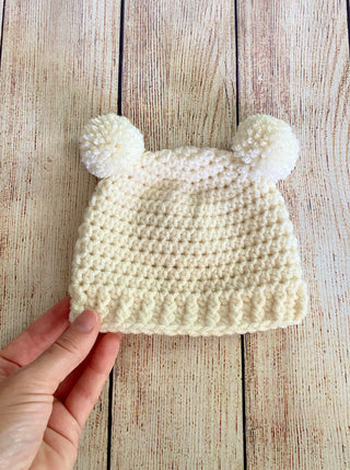 Ivory cream mini pom pom hat by Two Seaside Babes