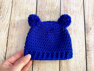 Royal blue mini pom pom hat