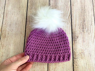 Orchid faux fur pom pom hat