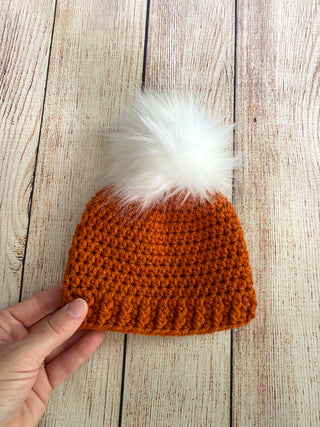 Pumpkin spice faux fur pom pom hat by Two Seaside Babes