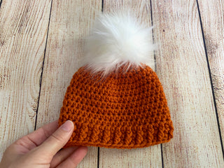 Pumpkin spice faux fur pom pom hat