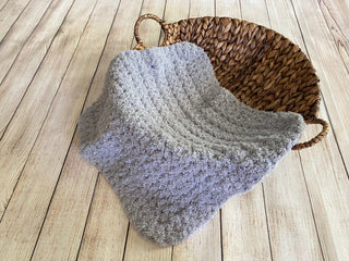 Light gray soft and fluffy crochet baby blanket