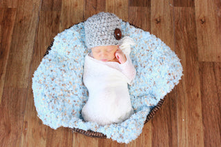 Gray marble button beanie baby hat