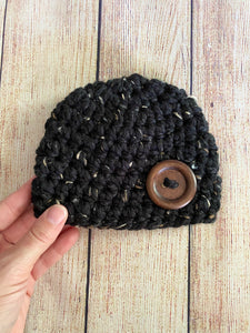 Black marble button beanie baby hat by Two Seaside Babes