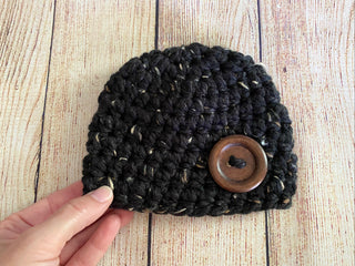 Black marble button beanie baby hat