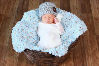 Gray marble button beanie baby hat