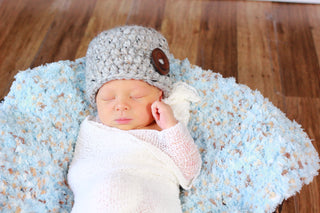 Gray marble button beanie baby hat