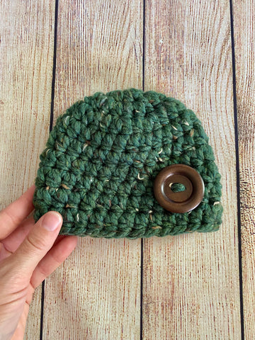 Green marble button beanie baby hat by Two Seaside Babes