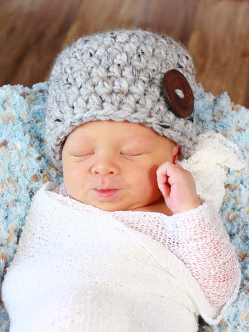 Gray marble button beanie baby hat by Two Seaside Babes