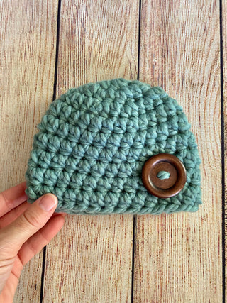 Seafoam marble button beanie baby hat by Two Seaside Babes