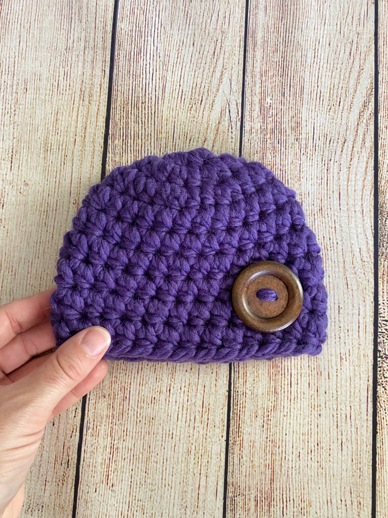 Purple grape button beanie baby hat by Two Seaside Babes