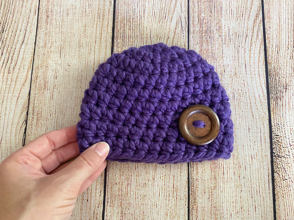 Purple grape button beanie baby hat